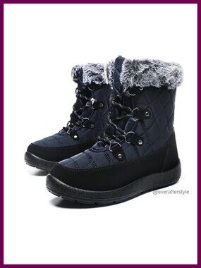 Women's Faux Fur Lace-Up Mid Calf Winter Snow Boots Insulated Comfort